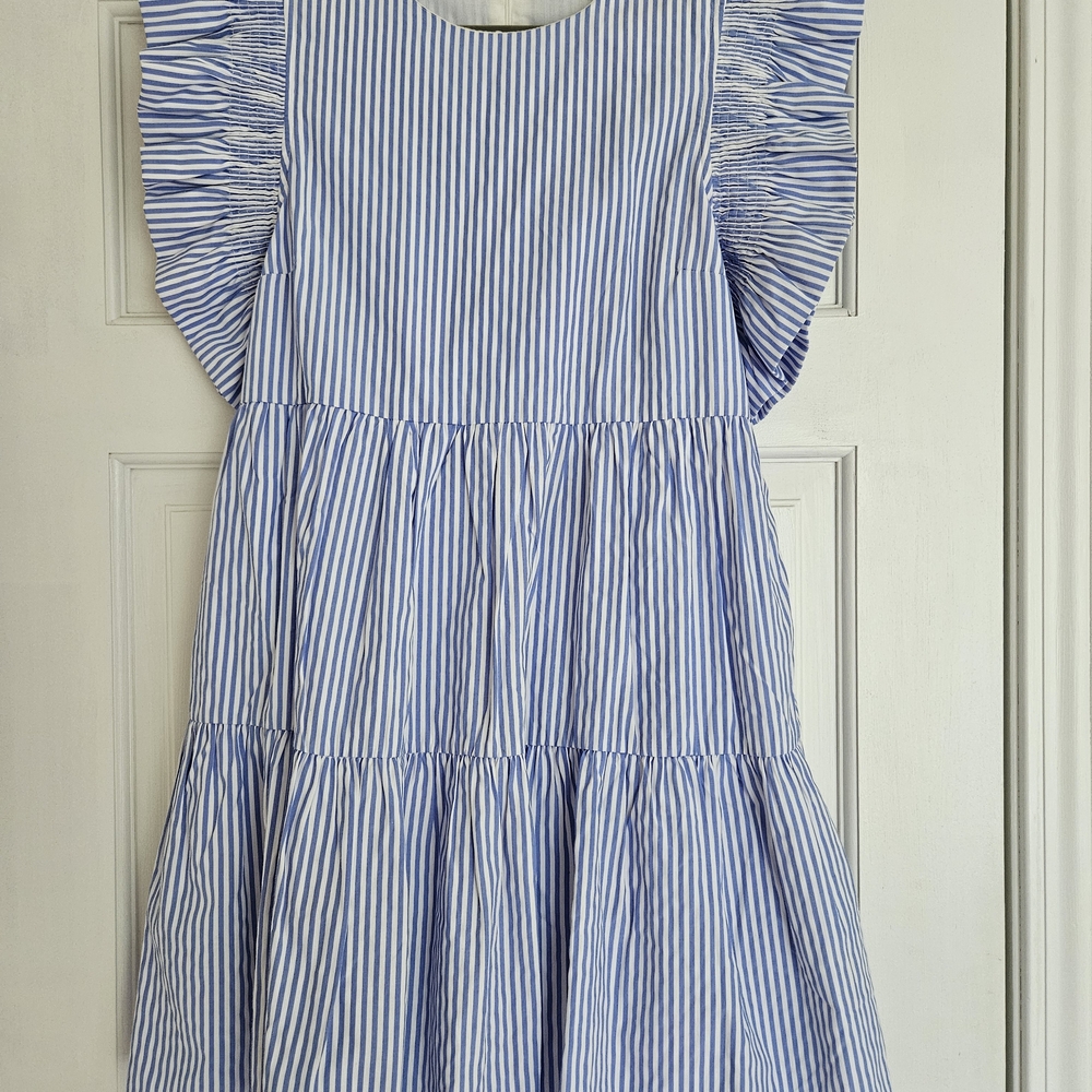 English Factory Blue and White Ruffled Mini Dress